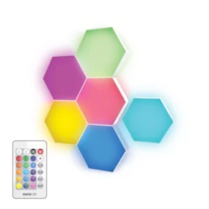 Tzumi Aura LED Hex Glow Tile Lights – 6-Pack, Remote Controlled