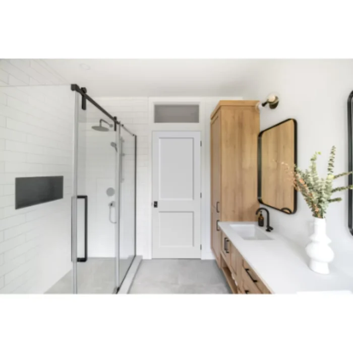 “2 Panel Shaker Solid Core Door Slab with primed finish, solid wood core, ready for painting and sound reduction.”