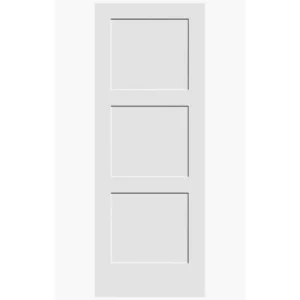 “3 Panel Shaker Solid Core Door Slab with primed finish, solid wood core, paint-ready, and sound-reducing.”