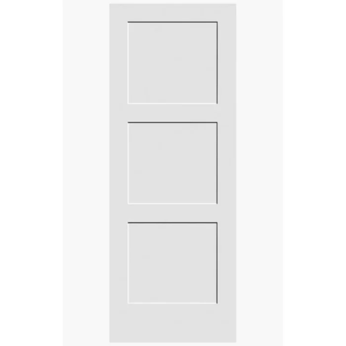 “3 Panel Shaker Solid Core Door Slab with primed finish, solid wood core, paint-ready, and sound-reducing.”
