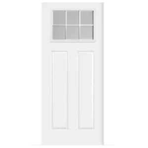 “6 Lite Over 2 Panel White Steel Exterior Door with Clear Glass Installed in a Modern Entryway”