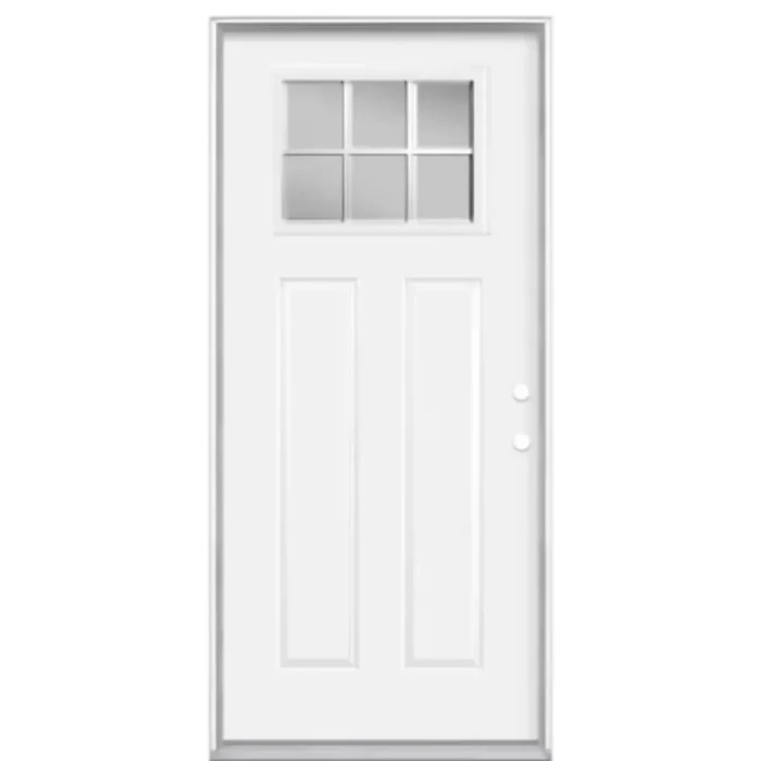 "6 Lite Over 2 Panel White External Grid Clear Glass High Definition Steel Door Installed – Exterior Entry Door"