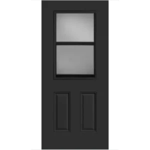 Pre-Hung 1 Lite Over 2 Panel Polytex Steel Exterior Door – Black Exterior Finish