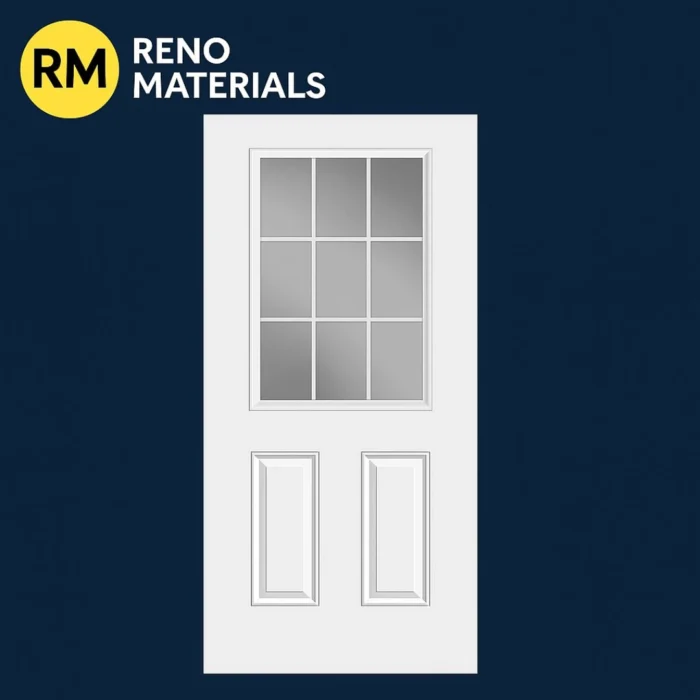 White High Definition Steel Door with 9 Lite Clear Glass Grid