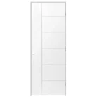 Modern 5-panel interior door in white with vertical design line, displayed on a clean white background.