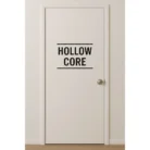 White flat hollow core interior door with “HOLLOW CORE” stamp centered on it