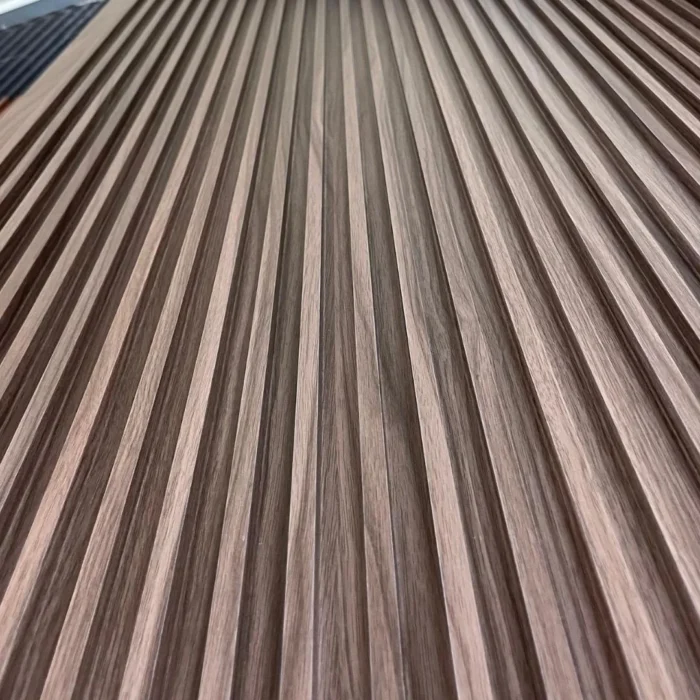 Zebrano fluted louver wall panels commercial interior Toronto