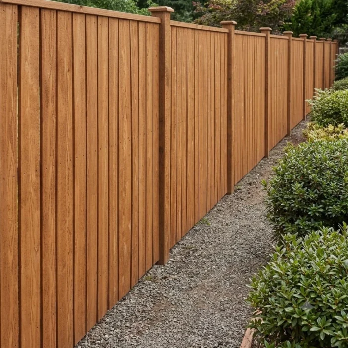Professional Fence Installation Contractor Installing Pressure Treated 1x6 Premium Wood Fence Boards