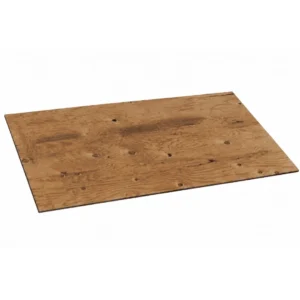 Brown 4x8 pressure treated plywood panel angled view