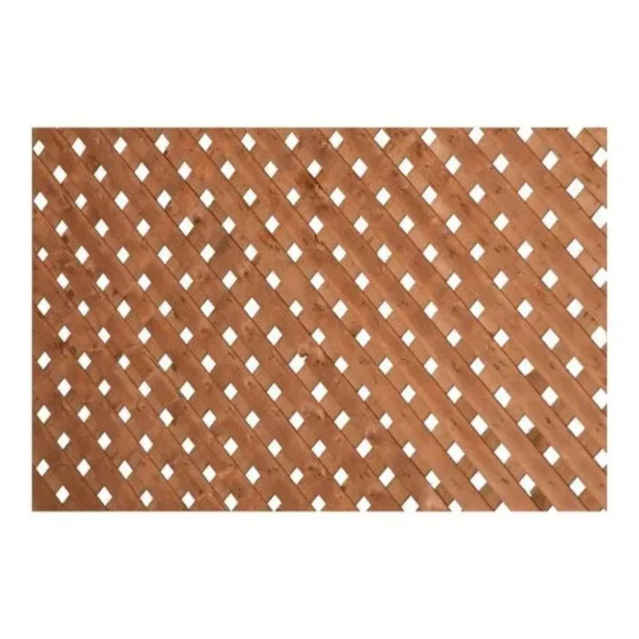 Brown pressure treated wood lattice panel for deck skirting and backyard privacy screens